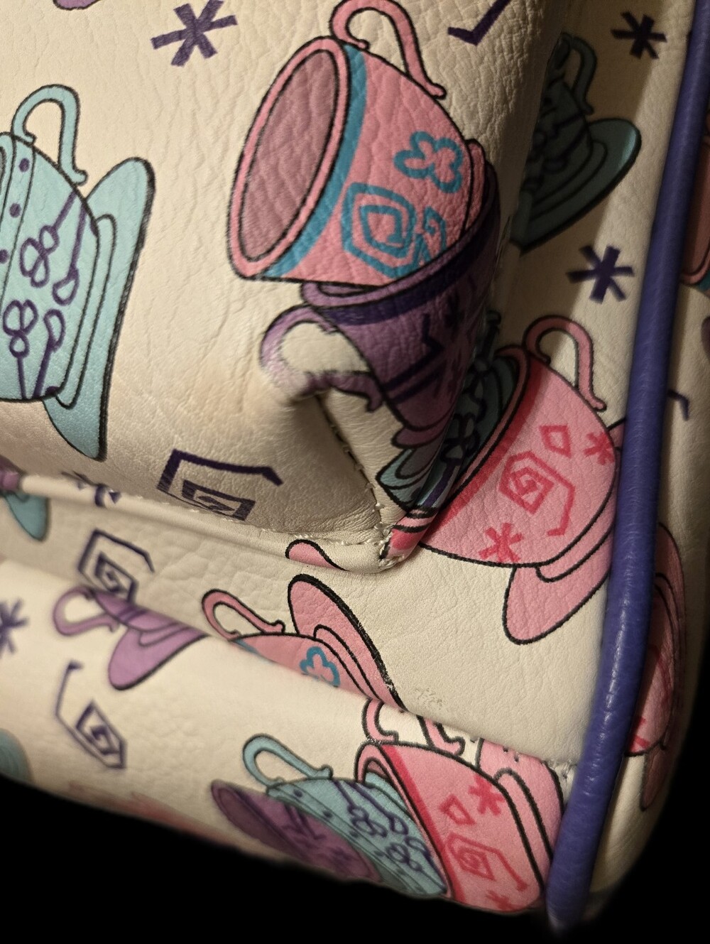 Loungefly Disney Parks Tea Cup Pattern Mini Backpack - Cream & Purple - Picture 4 of 4